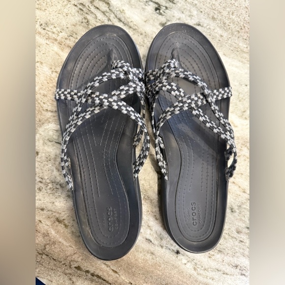 CROCS Shoes - Crocs Swiftwater Braided Gray & Black Flip Flops - Size W10